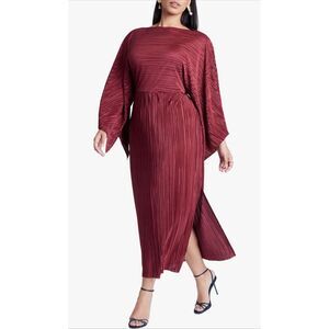 Eloquii Cape Effect Plisse Midi Dress in Bordeaux Size 18